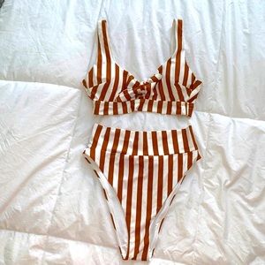 Aerie Brown & white striped bikini
